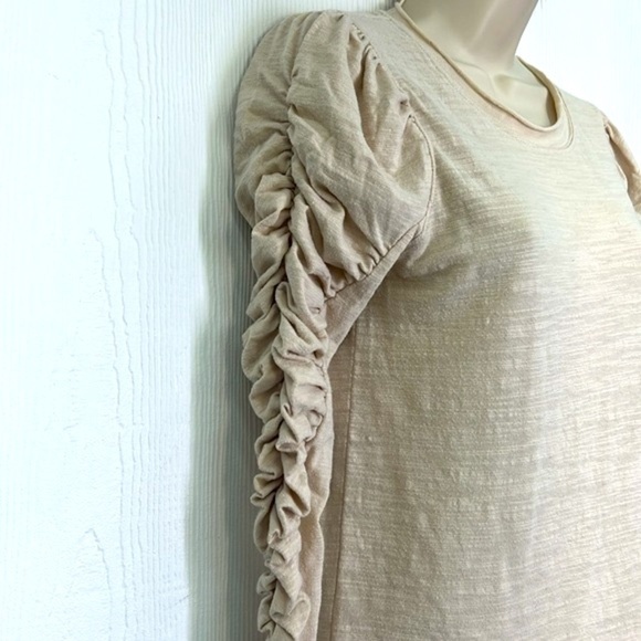 Free People - Natasha Cream Crewneck Ruched Long Sleeve Crew Neck Top Size XS - Picture 4 of 10